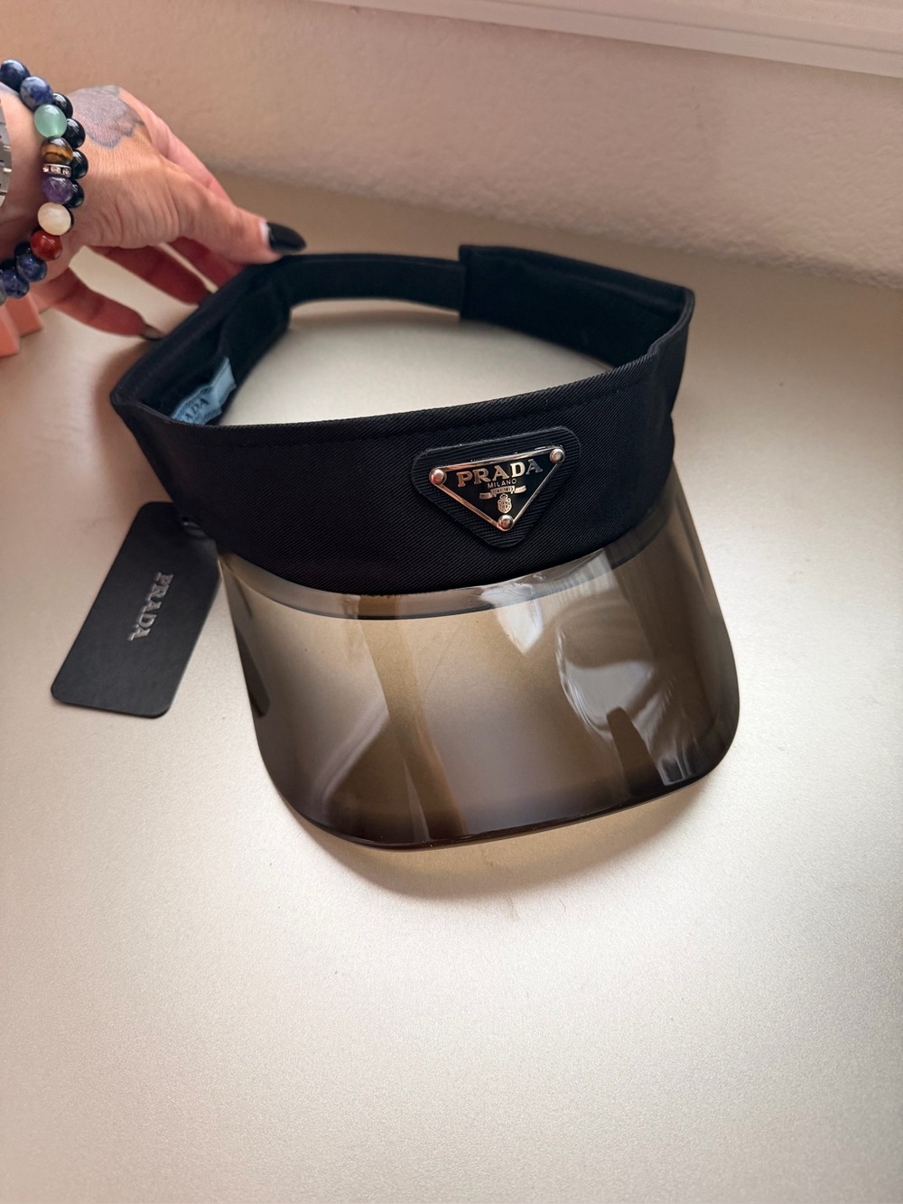 New Prada logo Women's black  Transparent tinted Visor hat